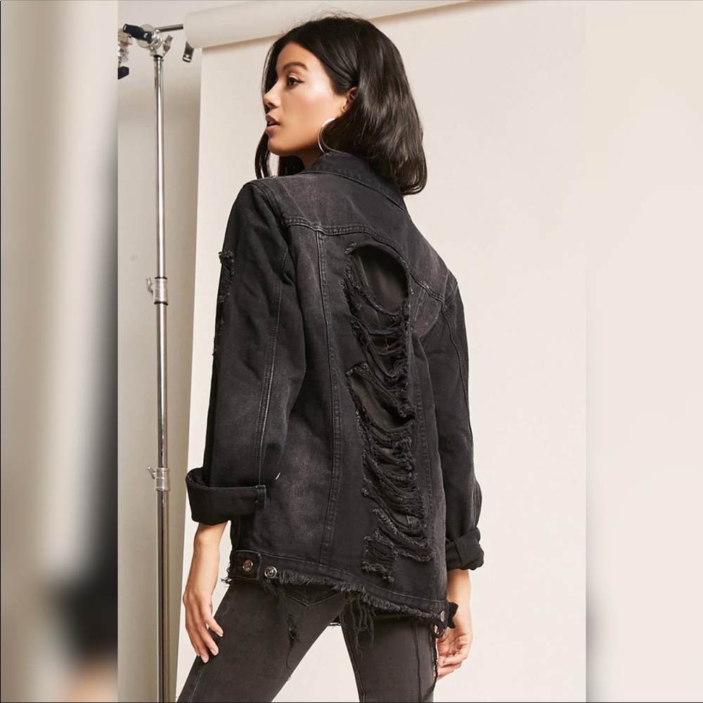 Ladder Distressed Denim Jacket